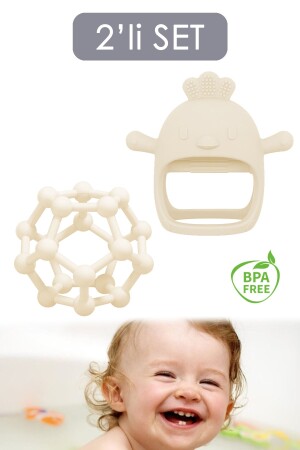 MNZ-2-Piece أسنان الأطفال مجموعة - أسنان يد الكرة - سليكون أسنان الأطفال Mitt Beige - Meleni Baby