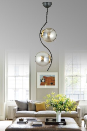 MNZ-2-Piece سوداء Senem مدخن الكرة الكهبية الزجاج إلى أسفل وجهة الفخام الشنابل 1956 - KARDELEN AYDINLATMA AVİZE