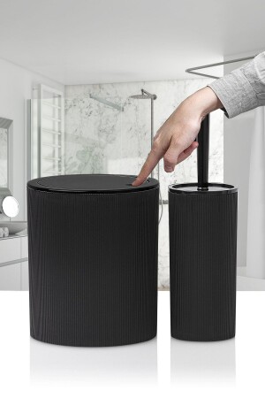 مجموعة حمام MNZ-2-Piece - Style Round Touch-Touch عمليات حمام المستنقع المقطوعة مع الغطاء - مجموعة فرشاة سوداء - Tugomer