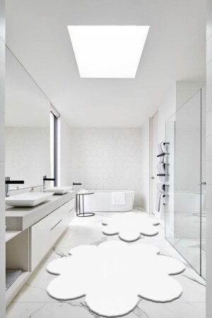 MNZ-2-Piece White Bathroom Carpet Plush Fleece Carpet Toilet Seat Set 60x60 (المرقصة) و 80x80 (المرقصة) - Balat Halı