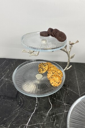 MNZ-2-Tier الفضة زجاجية القدم كوكي طبق وجبة حلوى الطعام خدمة خدمة 147814123678 - MAY HOME