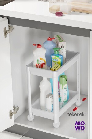 MNZ-2-Tier Wheeled Organizer Shelf White - غرف حمام - مخزن المطبخ و تحت الغسالة - حامل للمطهر - Mowo Home