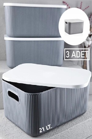MNZ-3 قطع 21 Lt تخزين الرمادي المجموعة متعددة الأغراض صندوق منظمة - لعبة وغسيل السلة BAYEV-21LTGRISTORAGE3PCS - Bayev
