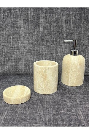 MNZ-3 قطعة طوابع الحمام من الرخام 3 قطعة الرخام بيج 0718716961132 - Genel Markalar