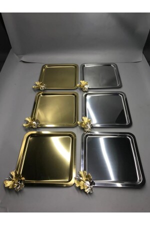 MNZ-3 ذهب، 3 فضة فولاذ فولاذ المقاوم للصدأ مربع القهوة، الشاي، وعلبة العرض مع لوازمات الفراشة الفاخرة في 2 - Aslı Hediyelik