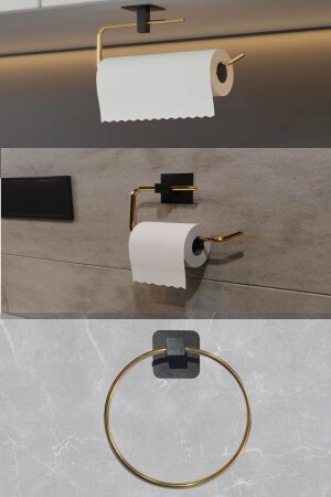 MNZ-3 قطعة ذهبية حامل ورق فولاذي الذهبية الملونة ورقية منشفة الحمام ورق منشفة الذهبية مجموعة من 3 مجموعات من 3 ذهب - Genel Markalar