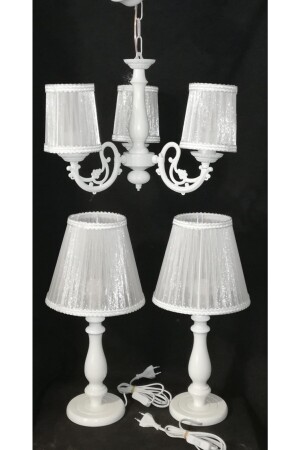 MNZ-3 قطعة صانع شمعة غرفة النوم بيضاء مع سيقان خشبية بيضاء 32222000 - TEKAY AYDINLATMA