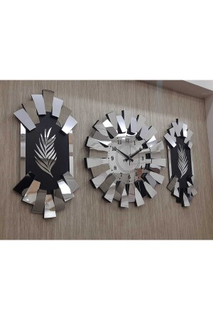 MNZ-3 قطعة ساعة الجدار الفضة المرآة 3D البيانو نموذج شجرة النخيل التفاصيل الرقم اللاتيني - Tuğbart