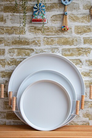 MNZ-3 قطعة بيضاء (45- 37-30 سم) علبة معدنية مع معقب خشبية علبة شاي علبة عرض علبة - Kitchen Trend