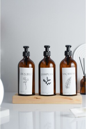 مجموعة دش من قطعة من المنتجات MNZ-3 مع قفزة خشبية مع علامة زجاجة زجاجية من النمر 500 مل ديسيت - LALEZEN HOME