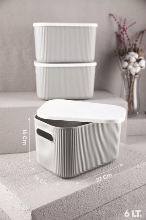 MNZ-3 قطع التخزين 6lt غراي منظمة التخزين الصندوق لعبة هواية الصندوق الديكورية مع الغطاء BAYEV-DZNLYC1 - Bayev