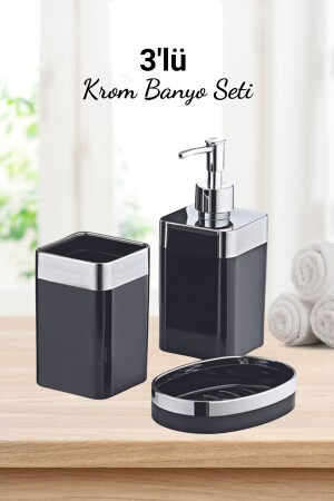 MNZ-3 قطعة أكريليك معدنية مغطاة حمام فخمة مجموعة الأسود - Grimor Life