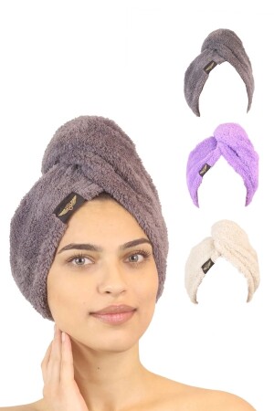 MNZ-3 Pack ميكرو الألياف منشفة شعر 2 زرات منشفة جفاف الشعر منشفة الرأس Heriya-Towel-3Pcs - Heriya