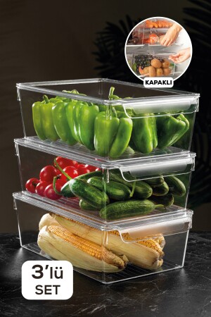 منظمة الثلاجة مغطاة MNZ-3- Piece داخل منظمة الثلاجة 10 X 32.5 X 20 سم MCH-552 - Meleni Home