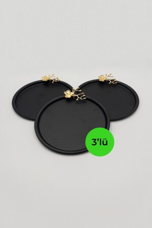 MNZ-3- Piece يابانية وردة دائرة الأسود عرض الصفائح، كيك شاي قهوة أزياء الخدمة الصفائح 22 سم JGMT212-3X - Fiyakalı Ürünler Atölyesi