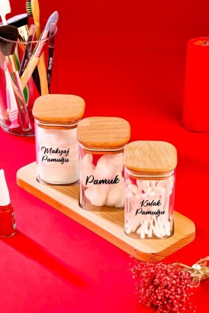 MNZ-3- Piece خشبية الصليب الموقف 250 مل ميكا قطن كأس مجموعة ديكورات حمام منظمة - Fbzhome