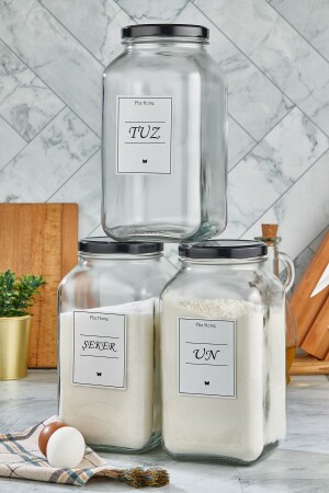 MNZ-3- Piece ديكوراتي المطبخ منظمة الملح - السكر - الدقيق الجار الزجاجي تخزين الغذاء (3000cc) FBZ-K3000-CC - FBZhome