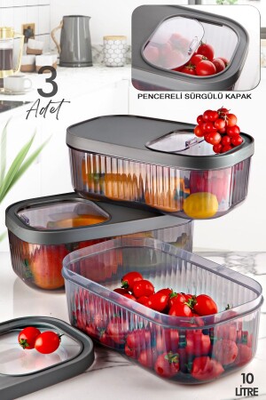 MNZ-3- Piece مدونة 5 لترات حبوب منع الحمل تخزين الصندوق المشرق - غطاء المزلق الغذاء الخضروات الحاوية MCH09 - Kitchen Life