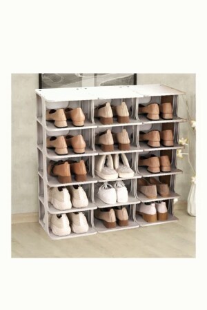 MNZ-3- Piece 5 طوابق رف الأحذية الموسع المنظم رف الأحذية أبيض TGM-0019 - Tugomer