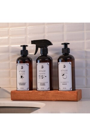 MNZ-3- Piece خشبية تقف غسيل الأطباق مضغوطة المطبخ نظيف البيضاء الملصق البلاستيكي الأنبرا 500 مل KŞD-1002 - Bümay home