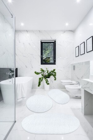 MNZ-3- Piece حمام السجادة المطبخ البيضاوي بلوش مقعد المرحاض مجموعة أبيض 60x90 ((ELIPS)-50x60 ((ELIPS)-60x60 ((RUN - BESELY