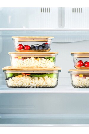 MNZ-3- Piece مستطيل وعاء الفراغ الكلاسيكي حاوية تخزين مع غطاء البامبو (640-1000-1500 ML) kbr-bb9101281 - morponi