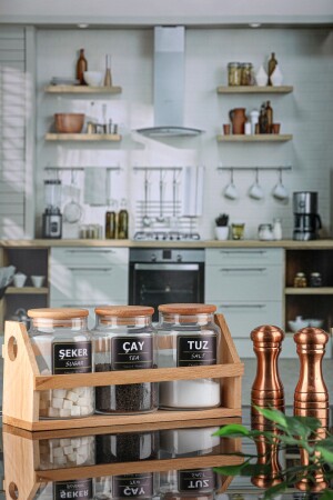 MNZ-3- Piece 800ml قنينة شاي قهوة سكري مع غطاء بامبو، وقف وسمة SERSTANDLI87 - Karçiçeği Home