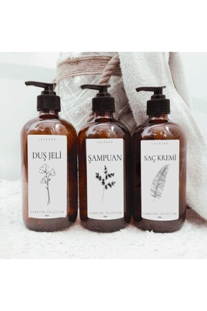 MNZ-3- Piece Amber Glass Bottle ديسيت الزهري مجموعة 500 مل غيل دش - شامبو - مكيف الحرارة llznncm2 - LALEZEN HOME