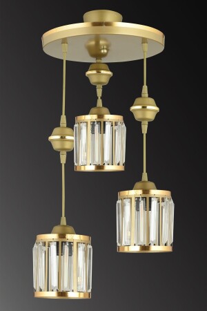 MNZ-3- Piece Antique Pendant Lamp كريستال الحجر الصفراء الأسطوانة المخططة أسفل المواجهة للفخامة الشنابل SNSZ81110 - SONSUZ AYDINLATMA&AVİZE