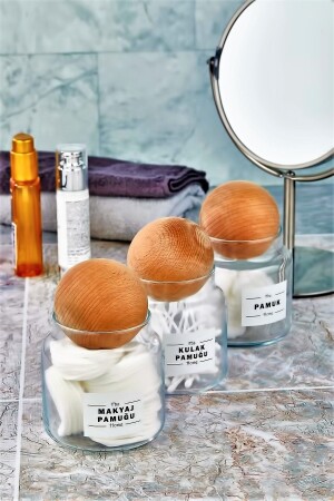 MNZ-3- Piece Ball Covered Cotton Buds & Makeup Cotton & Cotton Organizer 500 مل (حجم كبير) FBZ-3K*4-500ML - FBZhome