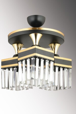 MNZ-3- Piece Black Tray Crystal Stone Plafonier مع شريط صفراء مربع تراجعًا للفخامة الشنابل TYC00460038519 - Genel Markalar