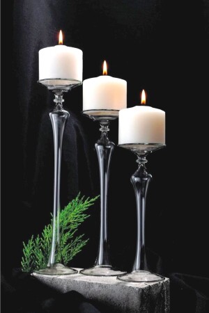 MNZ-3- Piece Borosilicate Glass Magic Candlestick Set Blown Glass مصنوعة يدويا (الشمعة غير المدرجة) MBL400 - Mabel Glass