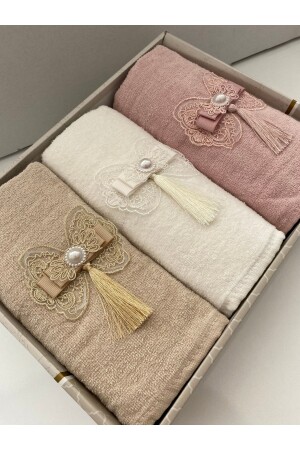 MNZ-3- Piece Boxed Dowry Holder مع قوس و Tassel 50x90 من الصلط من اليد و من الوجهه *3 PACK*FLSYA**BOW* - AYHANHOME