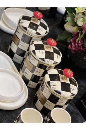MNZ-3- Piece Chckerboard نمط إيناميل جار 14-16-18 سم - Onedekor