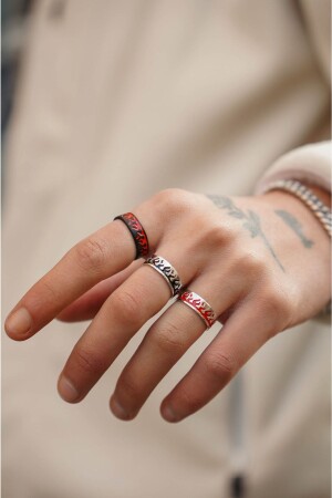 MNZ-3- Piece Flame Pattern خاتم الزفاف نموذج خاتم الرجال المعدل المعدل THE085138 - The Collection