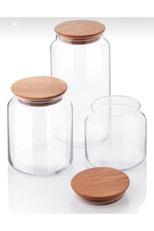 MNZ-3- Piece Glass Storage Set جار راك العطور مع غطاء الفراغ من البامبو MRCKHC458154512 - Karçiçeği Home