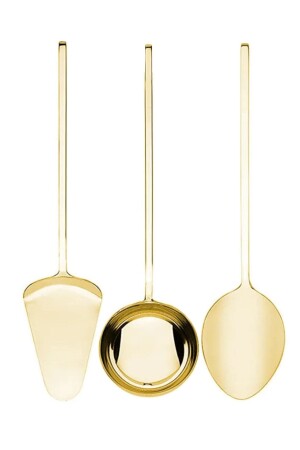 MNZ-3- Piece Gold Serving Spoon Spatula Ladle ، Titanium Coated Gold Serving Spoon Ladle Spatula Durumhom-23 - Homerest