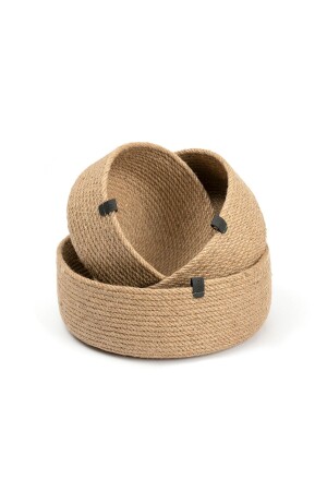 MNZ-3- Piece Jute Shallow Wicker Basket ، 100% مصنوعة يدوياً ، Wicker ، Jute ، القطن ، Vegan OpiaKPS31 - Handmade Opia