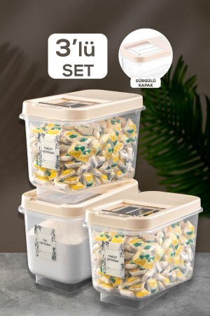 MNZ-3- Piece Mega Size 10 Lt حاوية تخزين المواد المضغوطة مع غطاء متحرك - قرص خزن المضغوطة كريم MCH-731 - Meleni Home