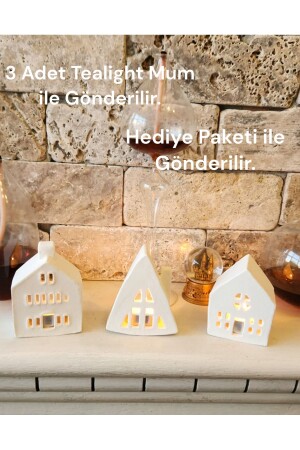 MNZ-3- Piece سكندنافي سنوي جديد أزياء الخرسانة البيضاء المنزل الشمعة حامل الشموع المضيئة - Rota Hediyelik