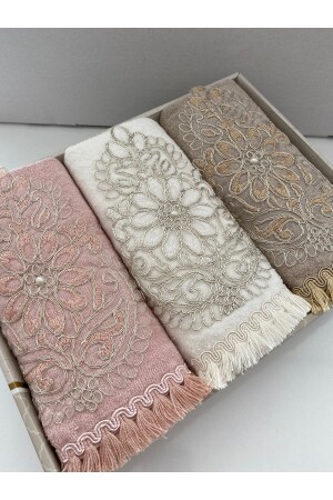 MNZ-3- Piece فرنسية من الحجر المسموقة Tassel صندوق المعدات 50x90 السلمونية من اليد والوجهه منشفة *3 PACK*FLSYA - AYHANHOME