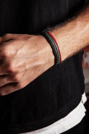 MNZ-3- Piece Thick Adjustable Rope Bracelet - أسود - أحمر - أخضر - Lade
