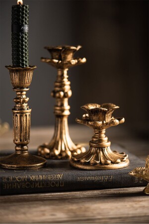 MNZ-3- Piece شمعة القمرة حامل الشمعة الفرنسية الرومانسية الحنين اليدوية الذهبية العتيقة الديكور الشمعة (TRIPLE) - Pamircandles