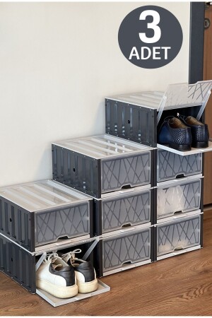 صندوق تخزين الأحذية المودولار من MNZ-3 Piece - خزانة الأحذية المُنظمة للاحذية المُتجمّعة مع غطاء - Tugomer