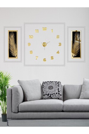 مجموعة ساعة الجدار MNZ-3 قطعة، أكريليك plexiglass مرآة أوراق النخيل و ساعة الجدار wf-saat-palmroma - Wooden Factory