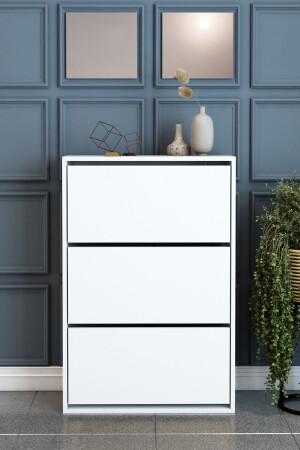 MNZ-3 رف الأحذية المكونة من المكونات المزودة من الدرق الأبيض غطاء غطاء الأحذية المزلقة رف الرف الأحذية المزودة من ال - Zeyn Mobilya