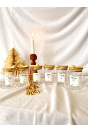 MNZ-300ml مجموعة 6 قطع زجاجية مع غطاء فراغ من البامبو و 6 ملعقة خشبية Kai201 - KaiHome