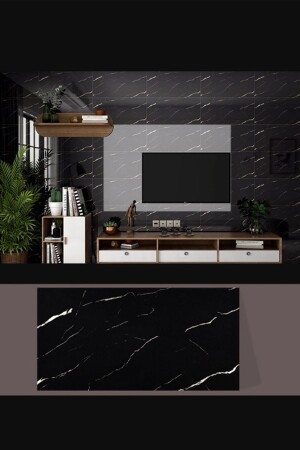 MNZ-30x60 سم مساحة من الرخام الأسود مع نمطات ذاتية الالتصق الرغوة السيراميكية حمام WC غطاء PVC الجدار - Bien Home