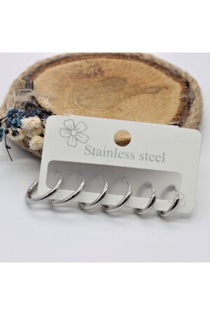 MNZ-316l أرنقات حلقة الفولاذ الفضة 6 قطع (3 أحجام مختلفة) - Mazen