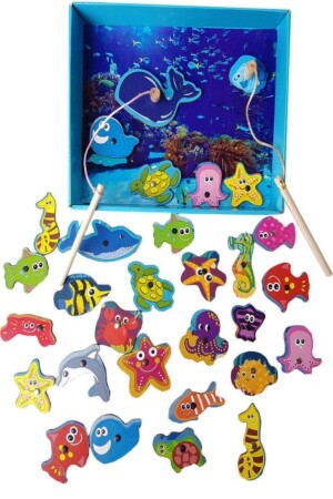 MNZ-32-قطع لعبة الأطفال مع حوض السباحة ومغناطيس خشبي صندوق صيد الأسماك 861273245548458 - WoodyLife
